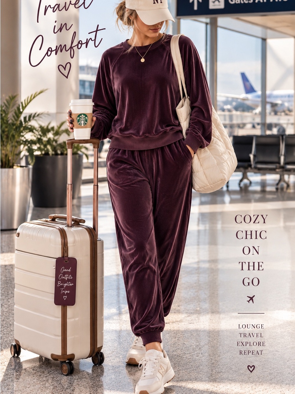 Victoria's Secret Plush Velvet Jogger Set - Burgundy Plum